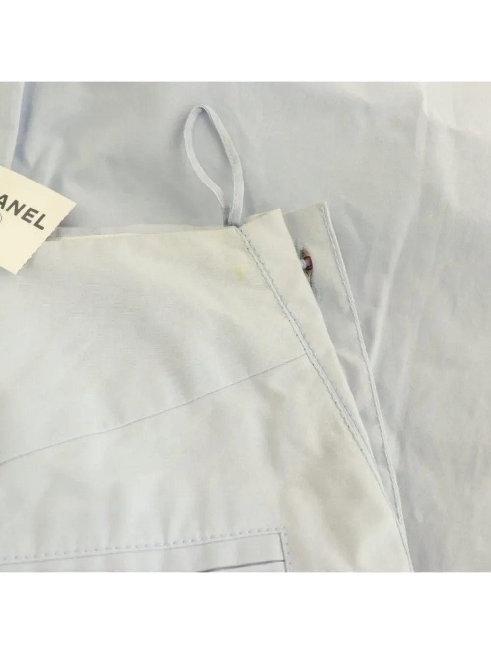 Chanel Coco Button Balloon Silhouette Pants Wide Cotton 36 Light Blue CX